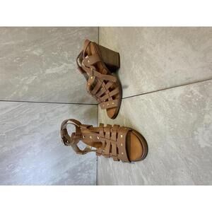Anthropologie Seychelles tan strappy block heel sandals Size 6.5